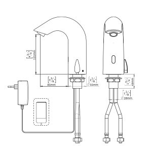 Dimensional Drawing Touch-free electronic faucet for deck-mounted installations Classic-1000-E-B-AB-1953-mm_inches