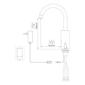 Dimensional Drawing - Touchless Deck Faucet - Dolphin-1000F-Drawing