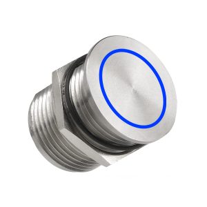 Basic Piezo Switch (BPS) Blue Illumination - Electronically operated always open piezo switch. Available in Aluminum or stainless steel body, Blue LED indication