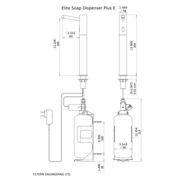 Dimensional Drawing - Touchless Automatic Soap Dispenser - Elite Plus Dispensador automático de jabón