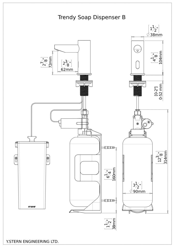 Dimensional Drawing - Touchless Automatic Soap Dispenser - Trendy Dispensador automático de jabón