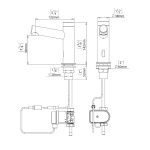 Touch free electronic faucet for deck mounted installations dimensional drawing Elite Dual Power Grifo Electrónico Libres De Contacto