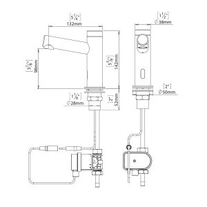 Touch free electronic faucet for deck mounted installations dimensional drawing Elite Dual Power Grifo Electrónico Libres De Contacto