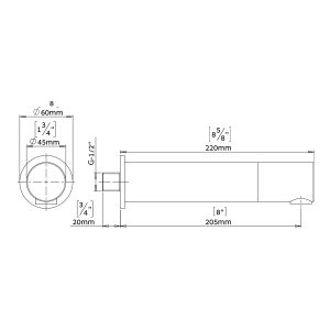 Touch free electronic faucet for wall mounted installations - Malmo drawing
