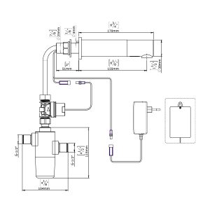 Touch free electronic faucet for wall mounted installations - Tubular T dimensional drawing - Tubular T Grifo Electrónico Libres De Contacto