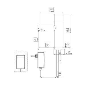 Trendy Touch Grifo Electrónico Touch-operated self-closing electronic lavatory faucet - Trendy Touch - dimensional drawing
