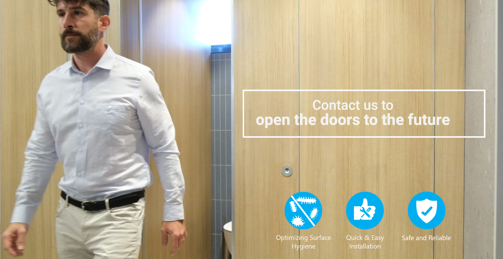 Touchless cubicles with occupancy indicator - touch free toilet partition - touchless cubicle solutions - cubicle wc - bathroom divider - toilet partitions