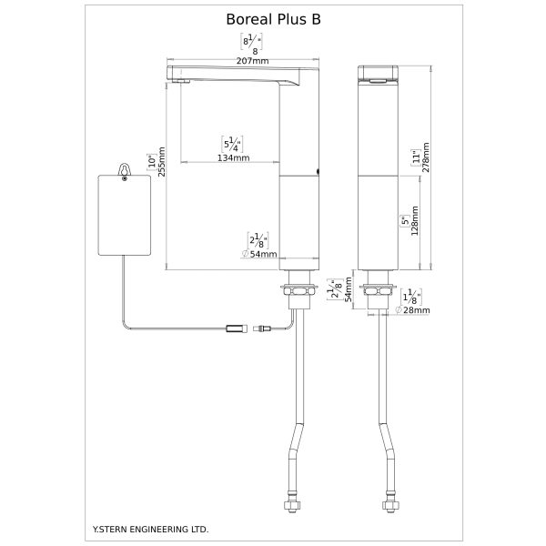 Boreal Plus grifo automatico de sensor - Boreal Plus B Dimensional Drawing